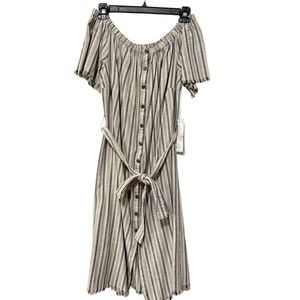 Striped Off-Shoulder Midi Dress